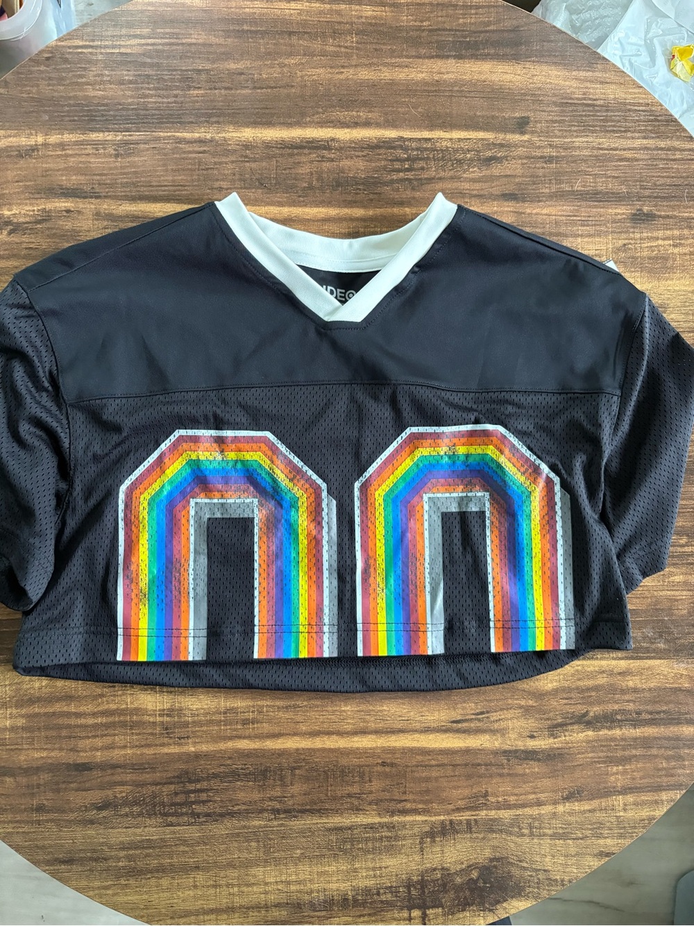 Black Mesh Rainbow Number Crop Top - Unbranded